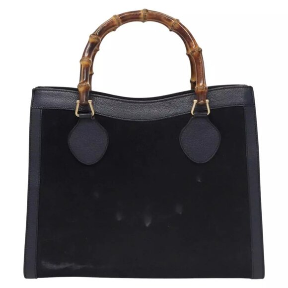 GUCCI Bamboo Hand Bag Suede Leather Navy Auth - Picture 3 of 16